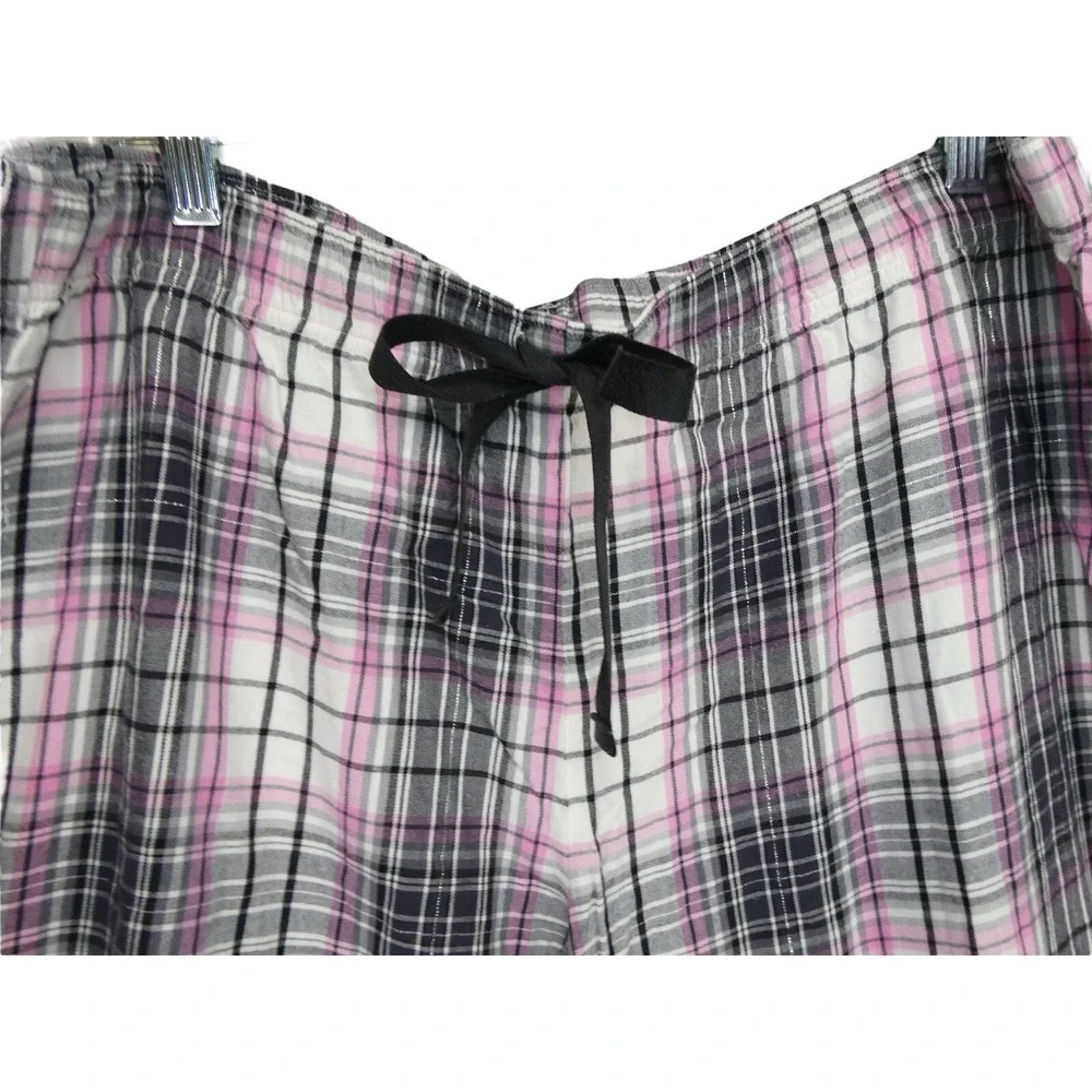 Victoria's Secret Womens Pajama Set XL Pink Plaid Button Up Sleepwear Drawstring